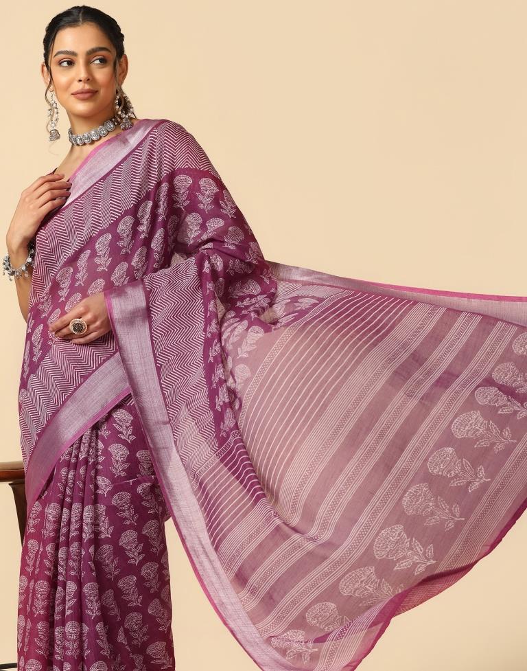 Purple Cotton Printed Saree | Leemboodi