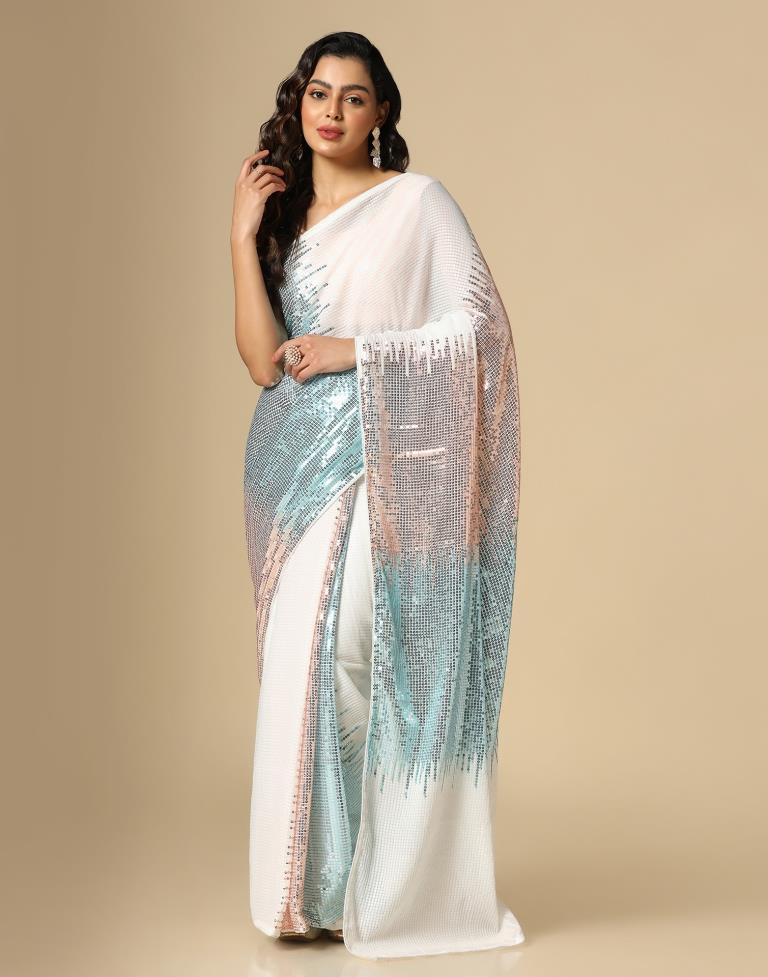 In Style White Georgette Zari Embroidered Saree |SARV162169