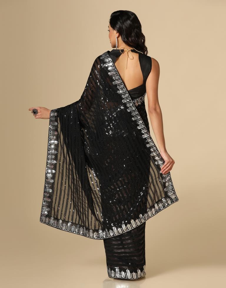 Black ready-made full sequins saree - Dress me Royal