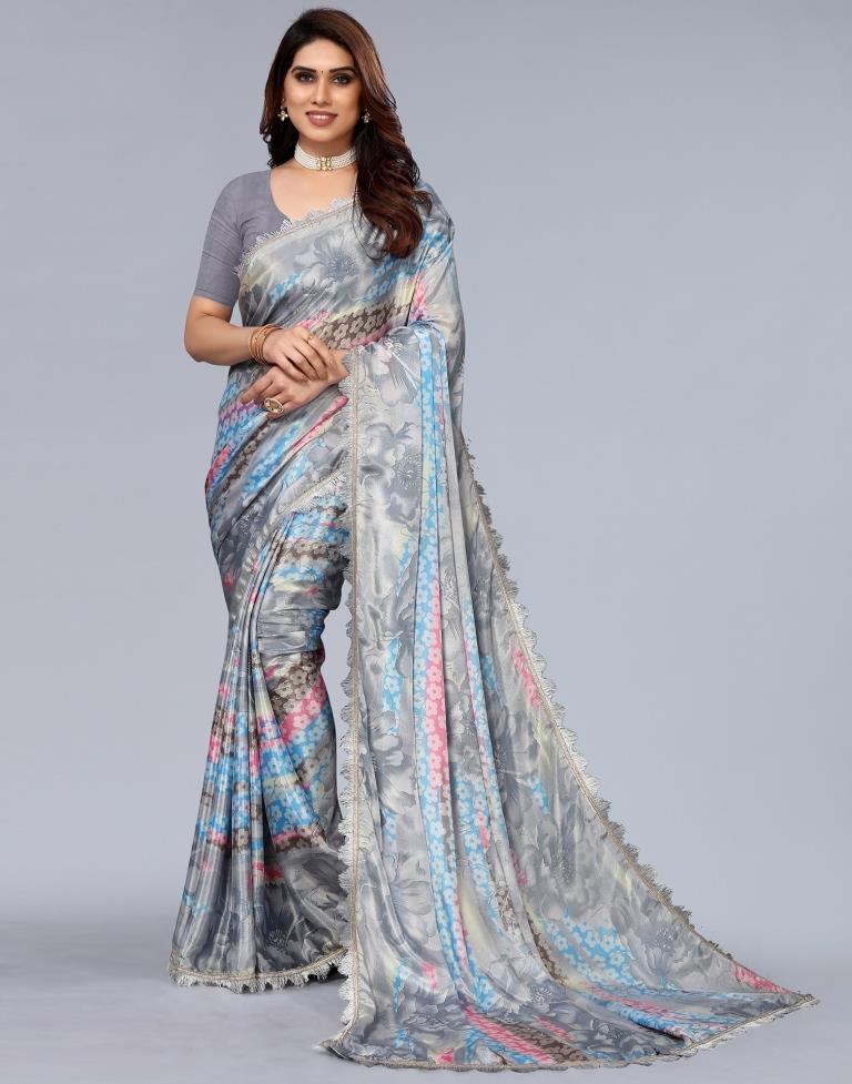 Grey Color Heavy Jacquard Border Soft Banarasi Silk Saree – Amrutamfab