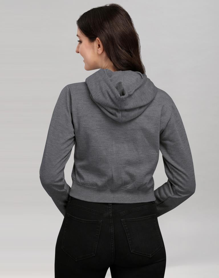 Dark Grey Coloured Cotton Fleece Blend Plain Hoodie | Leemboodi