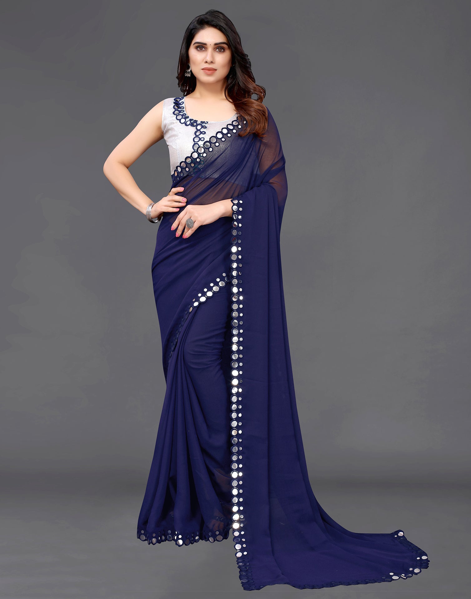 Designer Trending Mirror Work Saree For Party And Celebrations Look, Size:  Free at Rs 1799/piece in Bengaluru