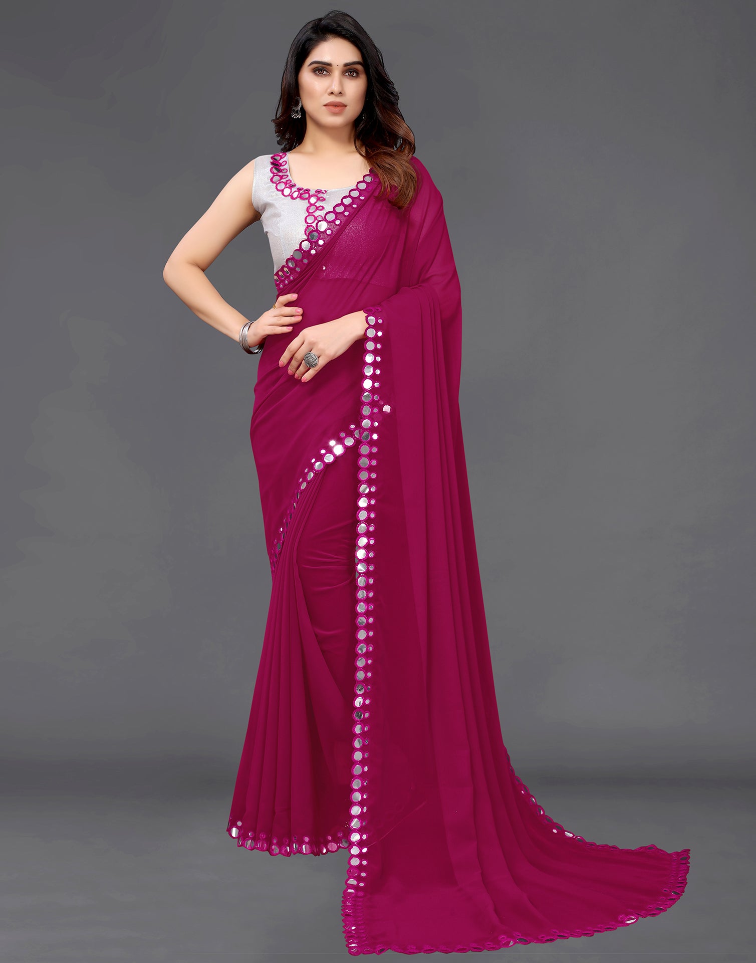 25+ Golden Mirror Work Sarees for Brides & Bridesmaids | Mirror work saree,  Saree designs, Saree draping styles