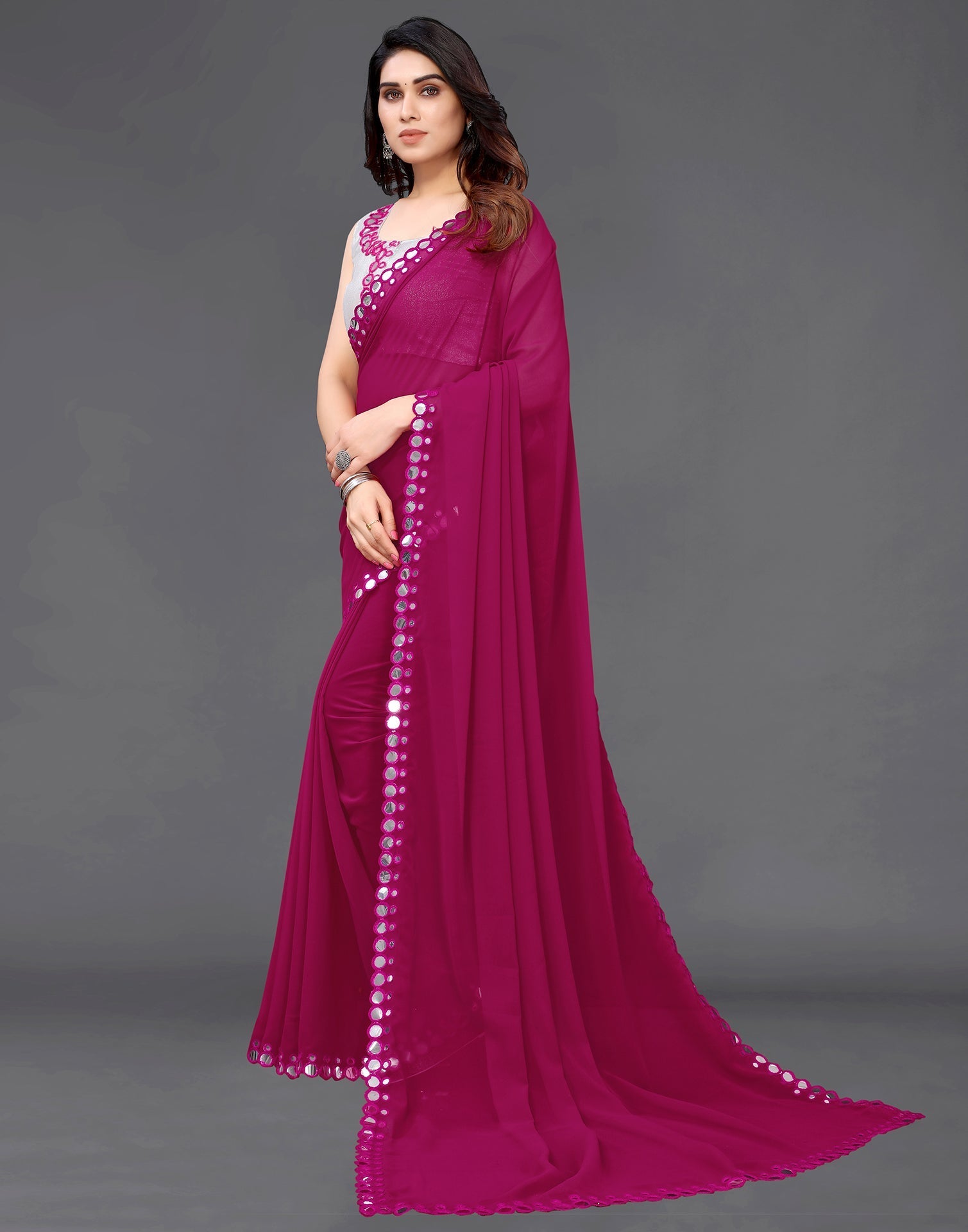 Buy Designer Sarees, Salwar Kameez, Kurtis & Tunic and Lehenga  Choli.Stunning Rani Pink Chiffon Saree