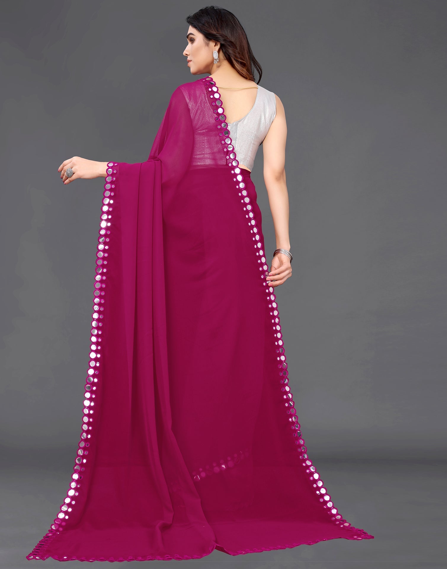 Pink Heavy Pallu Embroidered Saree In Georgette 4082SR01