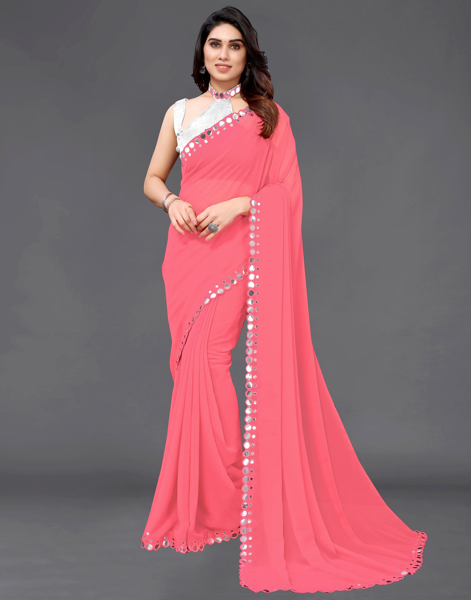 Coral Pink Saree in Cotton Jamdani at Rs 2499.00 | Surat| ID: 2853303188562