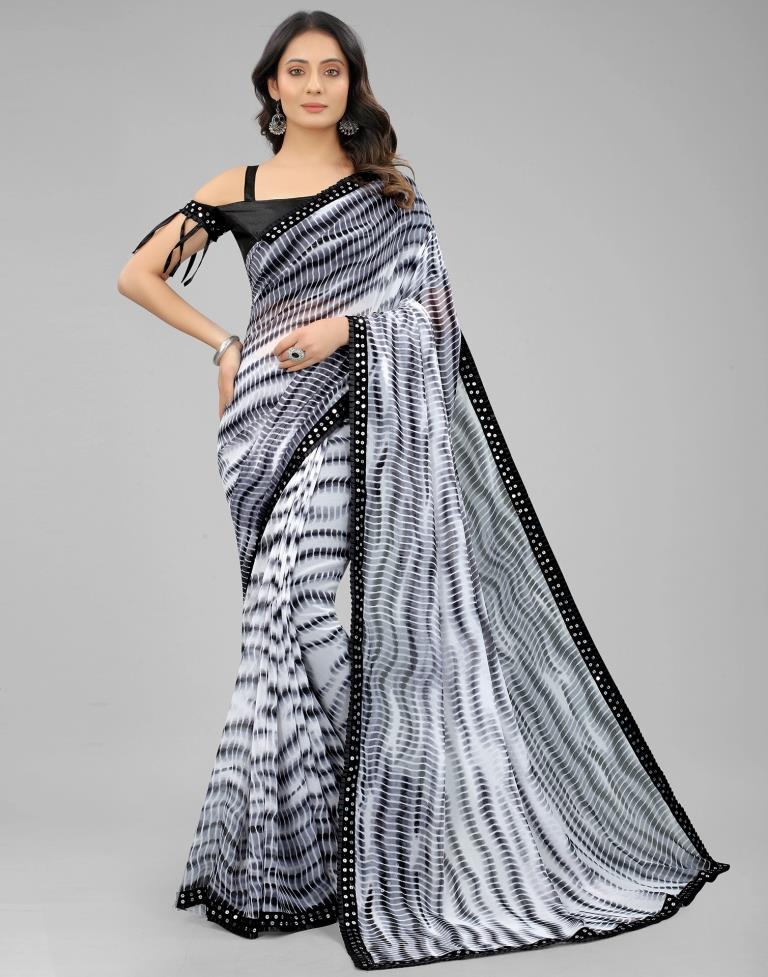 Buy Online Conspicuous Black and White Georgette Trendy Saree : 277584 -