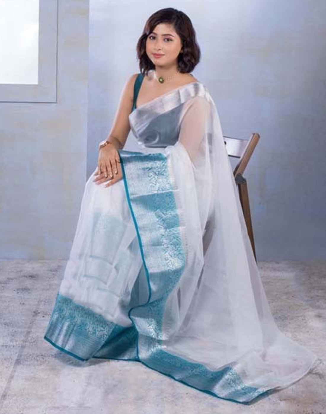 White Organza Plain Saree | Leemboodi