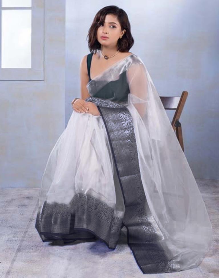 Buy infloura Saree For Women's And Girls Organza Saree With Silver Zari  With Lucknowi Threads Work Along With Designer Box Piping Border at  Amazon.in