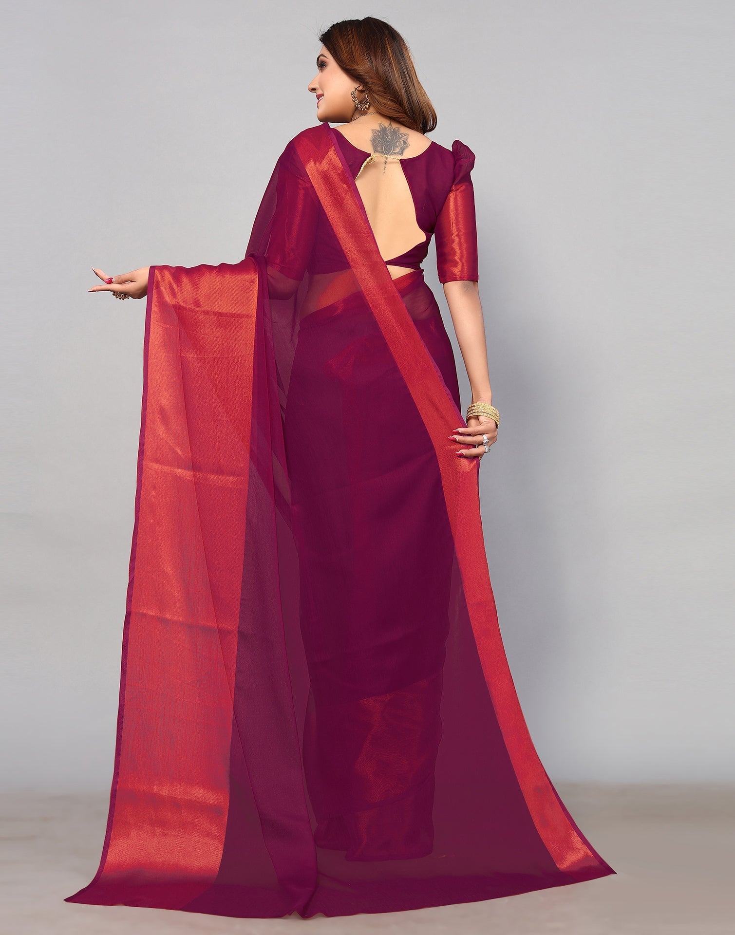 Magenta Plain Georgette Pre-draped Saree – Leemboodi