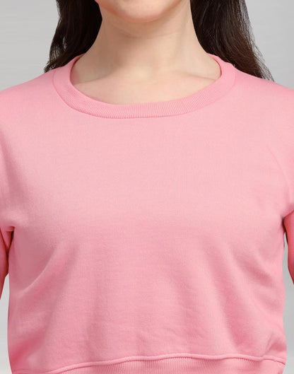 Light Pink Coloured Cotton Fleece Blend Embroidered Sweatshirt | Leemboodi