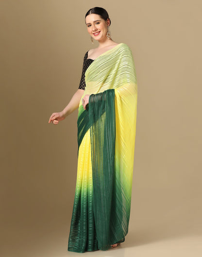 Yellow And Green Georgette Jari Stripes Saree | Leemboodi