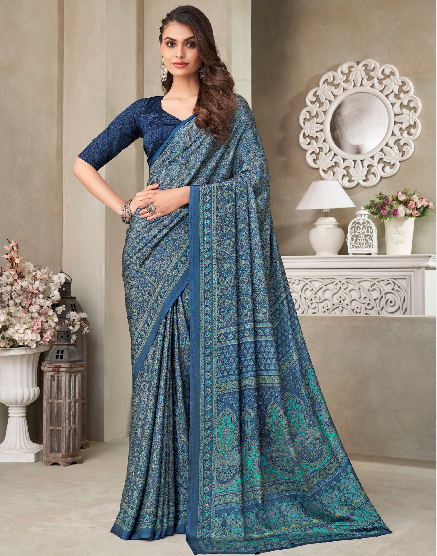 Art Silk Saree in Indigo navy blue batik print saree | Laxmi Style