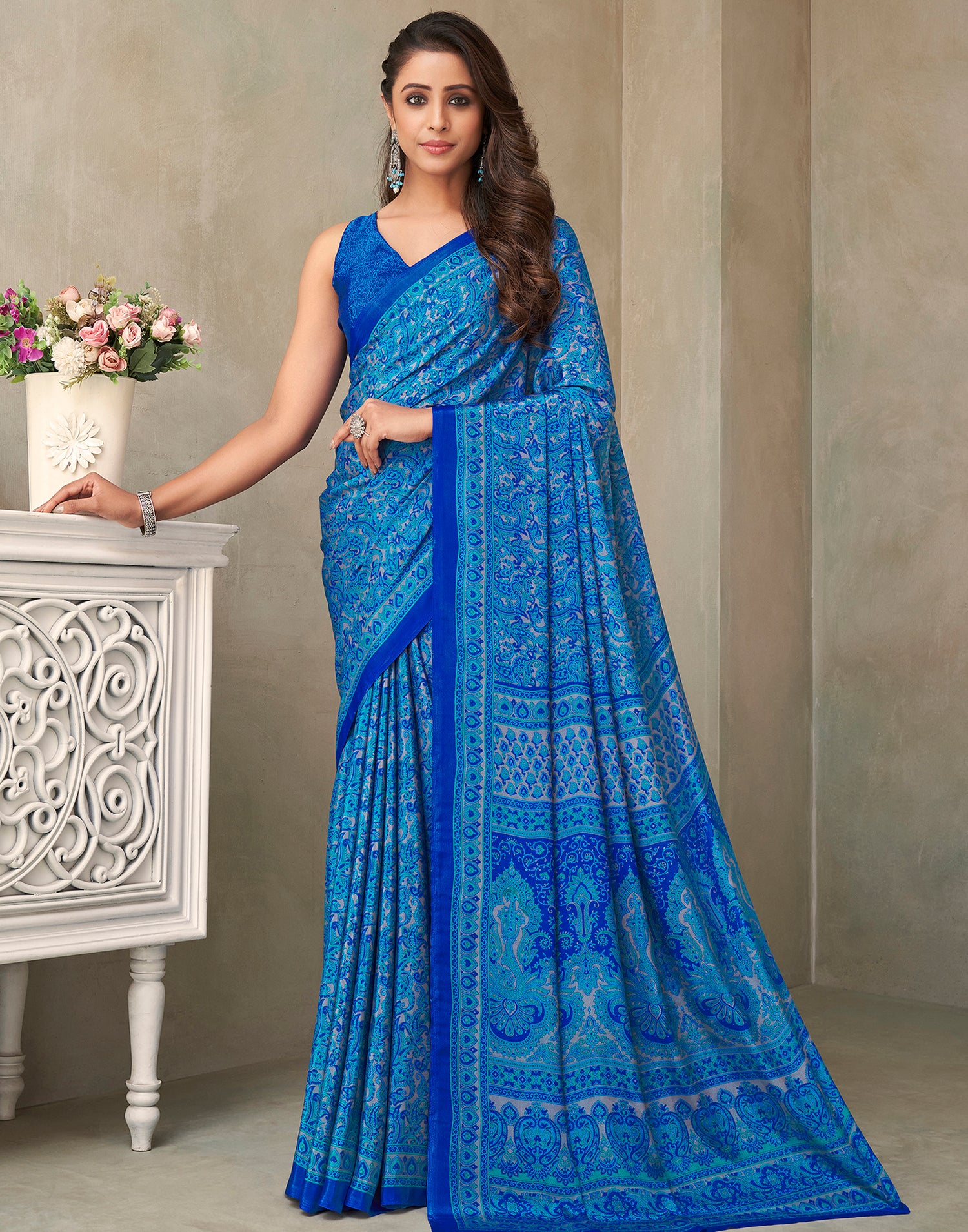 Blue Silk Printed Saree | Leemboodi