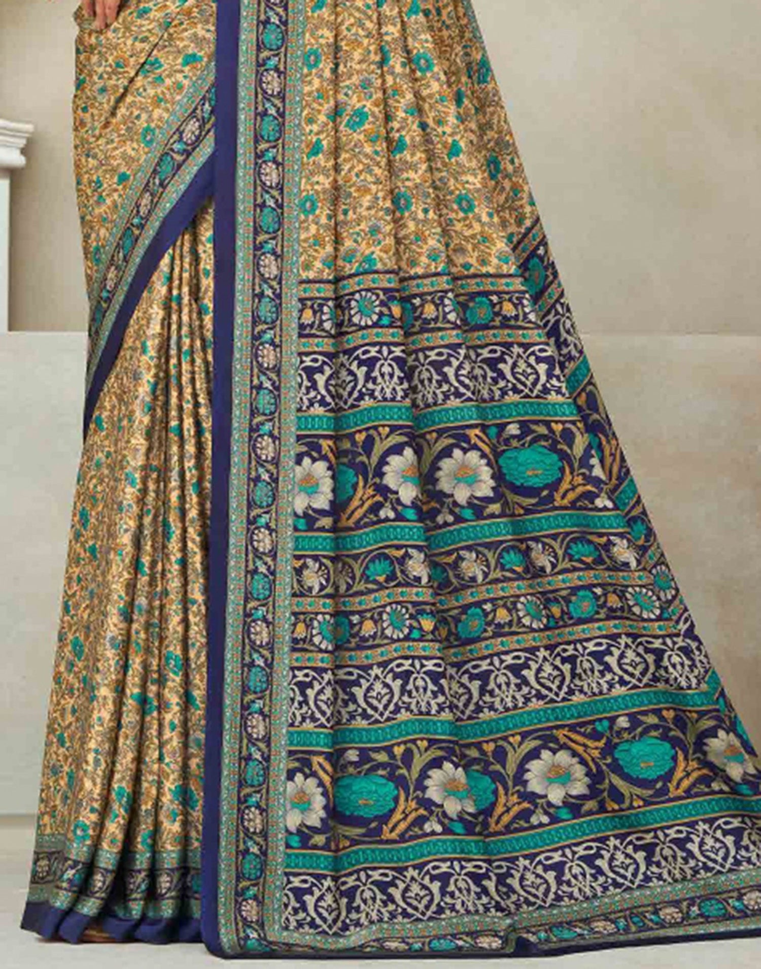 Beige Silk Printed Saree | Leemboodi