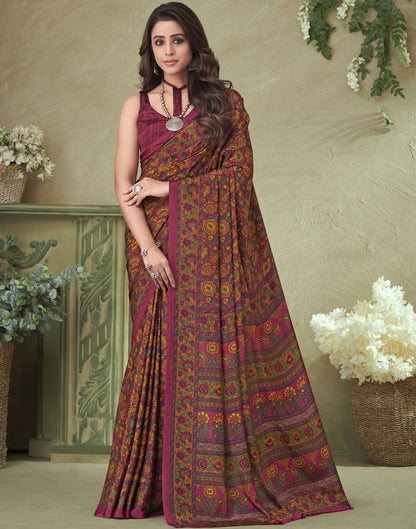 Multicoloured Silk Floral Printed Saree | Leemboodi