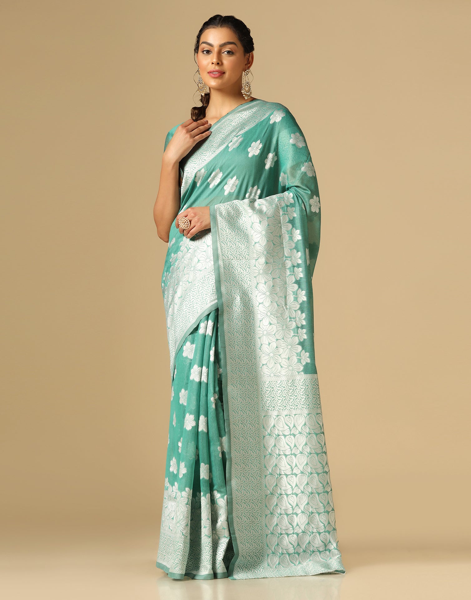 Green Banarasi Cotton Saree | Leemboodi