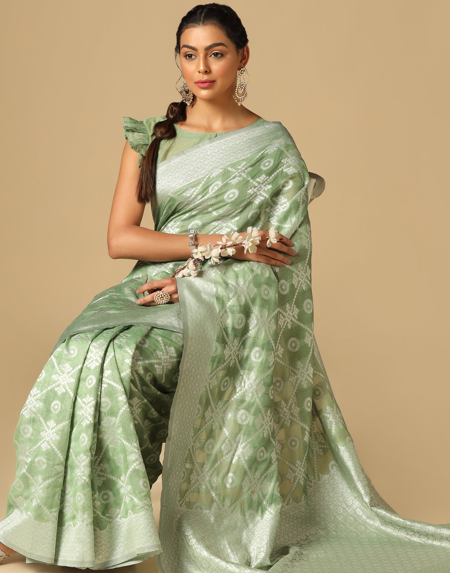 Light Green Banarasi Cotton Saree | Leemboodi