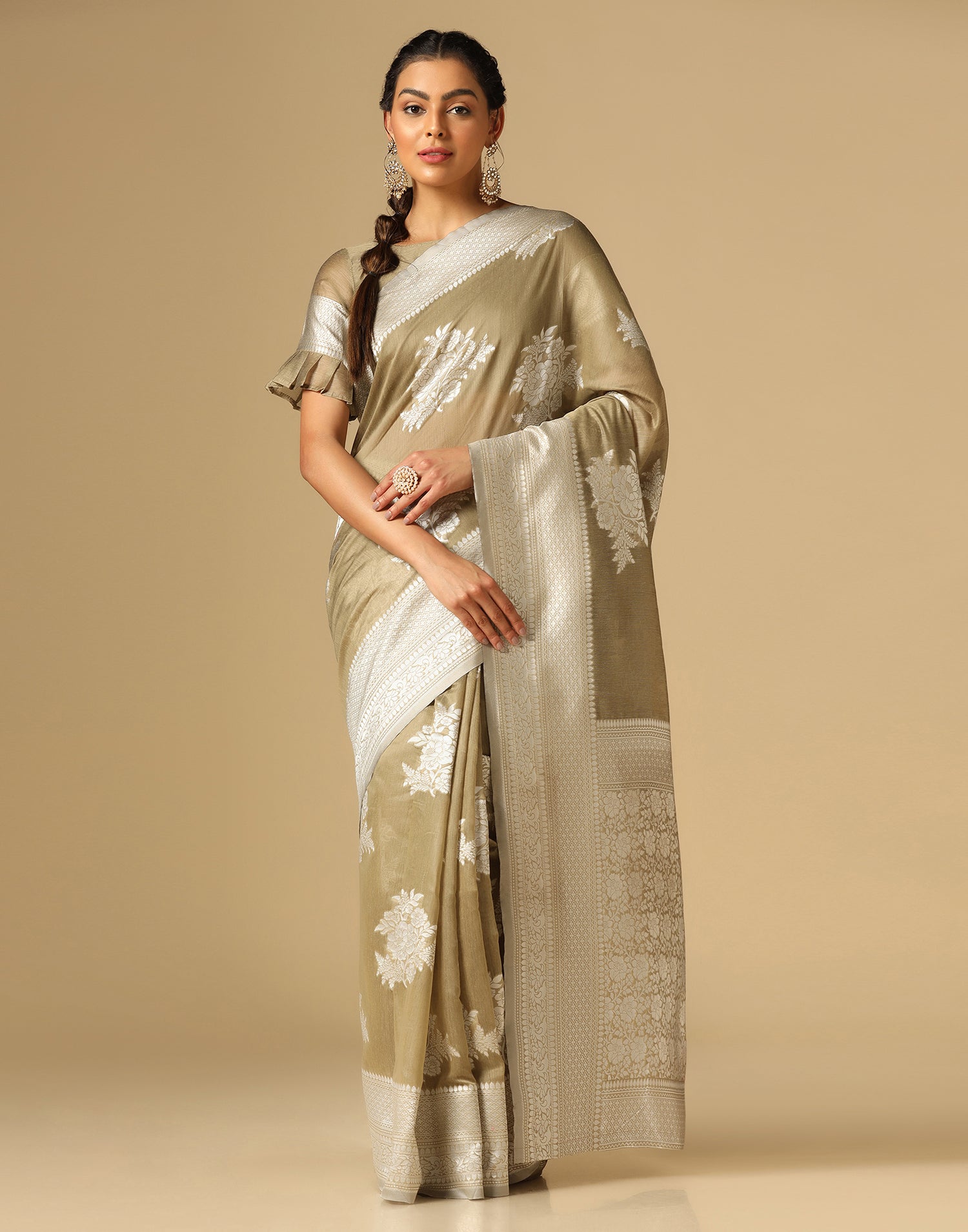 Beige Banarasi Cotton Saree | Leemboodi