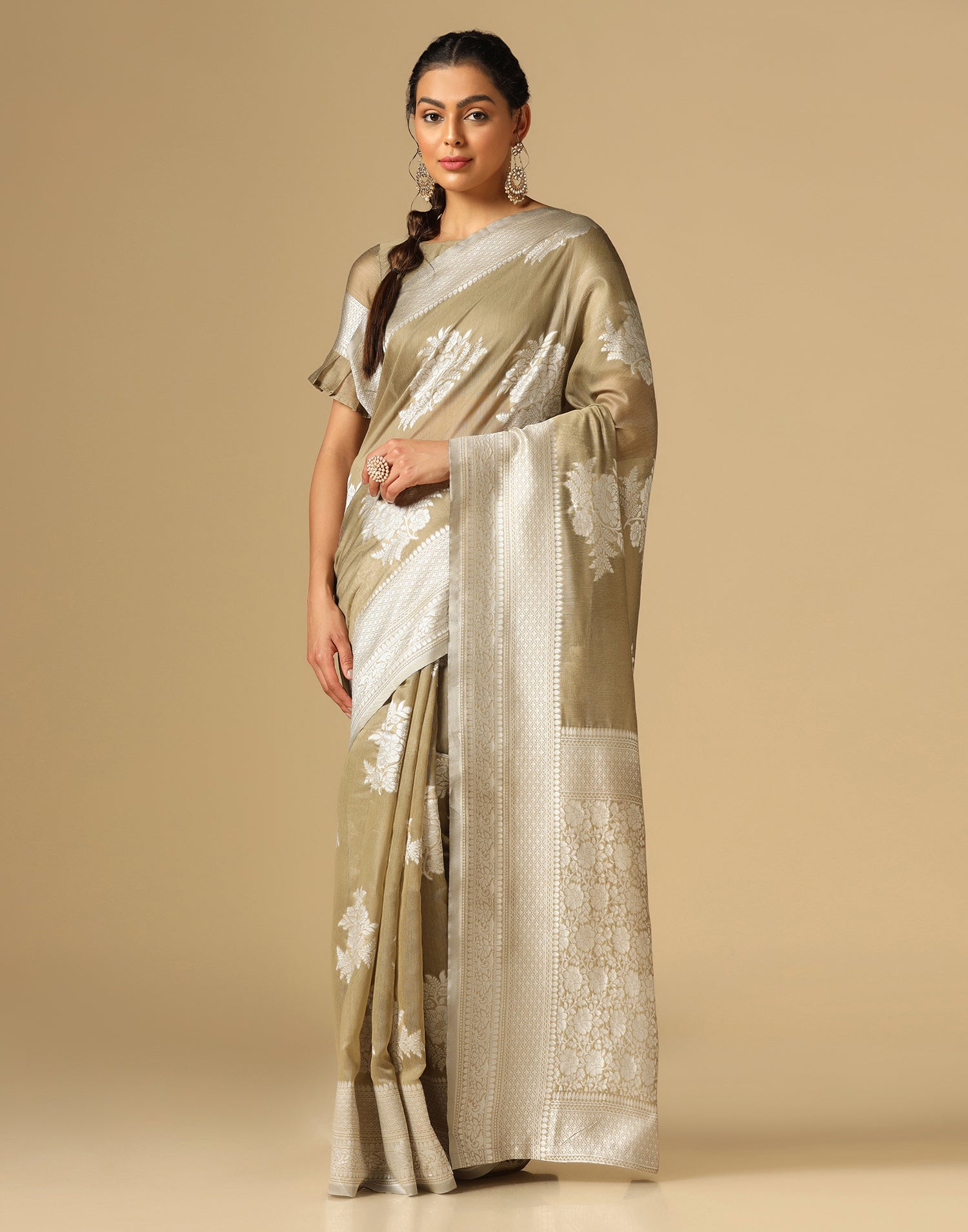 Beige Banarasi Cotton Saree | Leemboodi