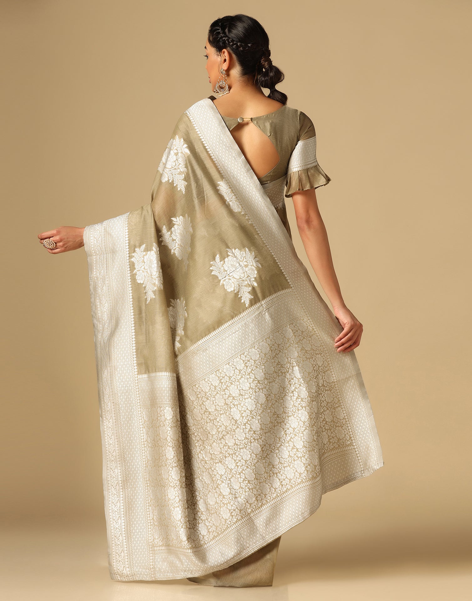 Beige Banarasi Cotton Saree | Leemboodi