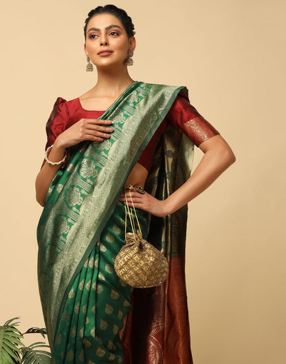Green And Golden Silk Jacquard Saree | Leemboodi