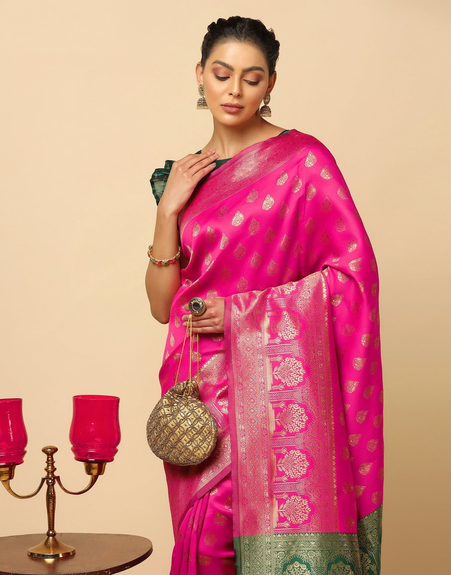 Rani Pink Silk Jacquard Saree | Leemboodi