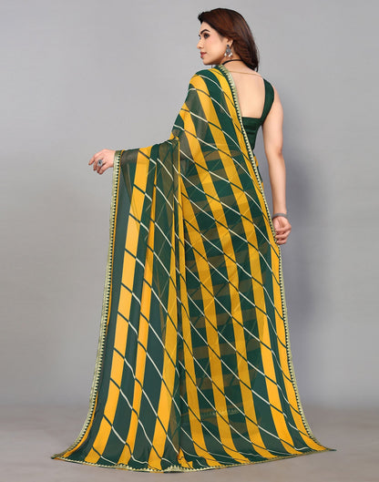 Yellow And Green Chiffon Laheriya Printed Saree | Leemboodi