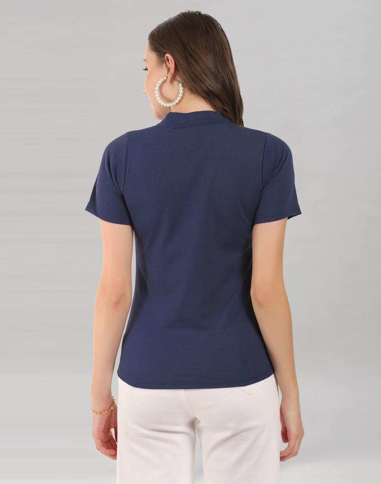 Navy Blue Coloured Lycra Knitted Top | Leemboodi