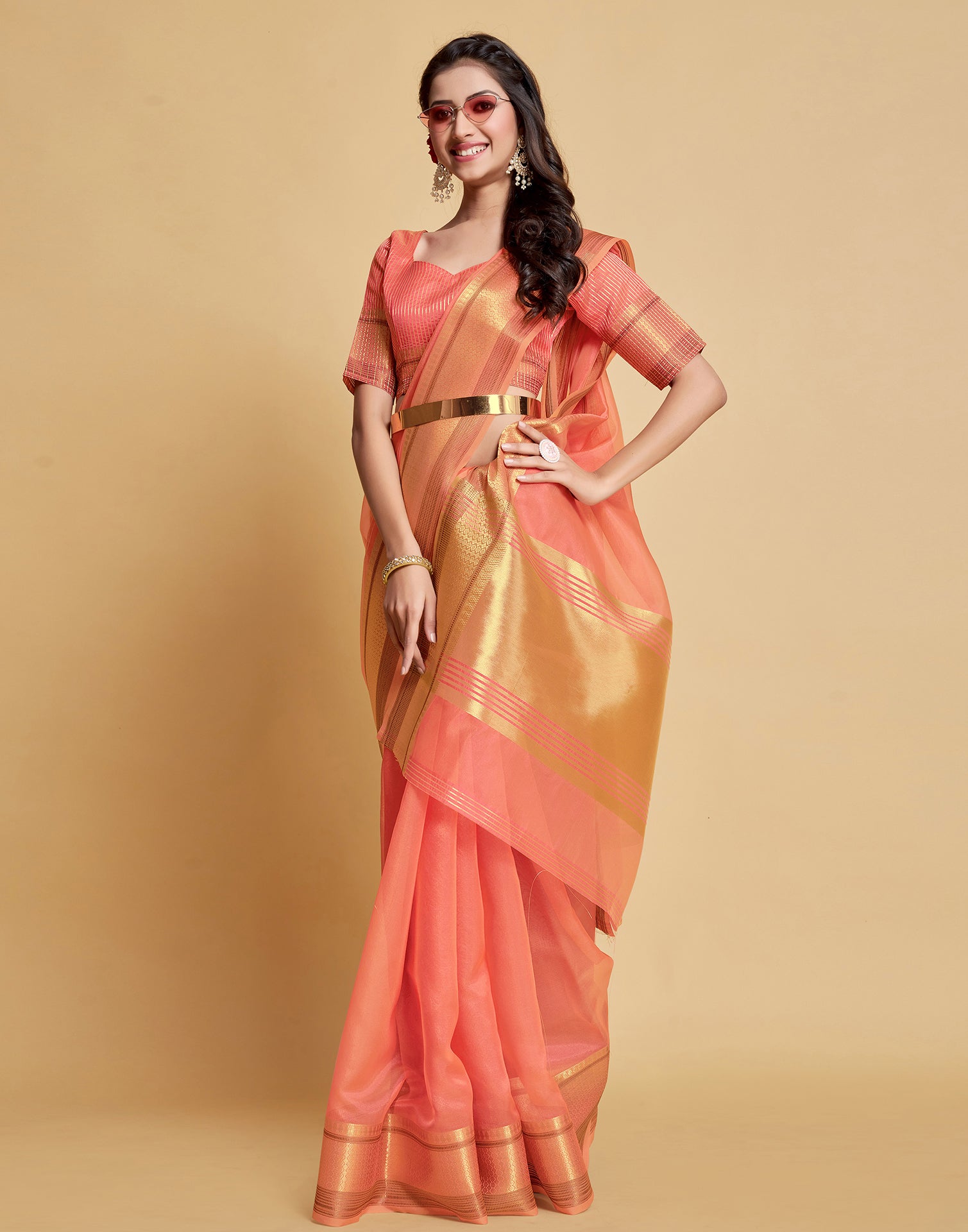 Peach Plain Organza Checks Zari Woven Saree – TASARIKA - India's Most Loved  Sarees!