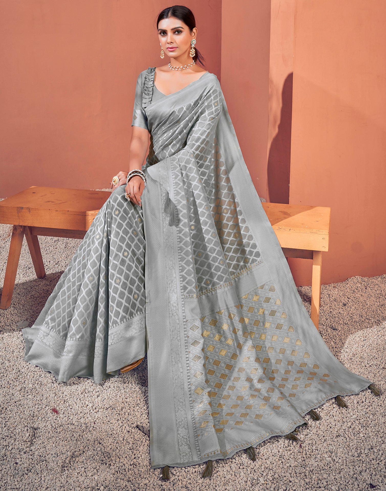 Women's Casual Office Wear Cotton Silk Saree With Blouse Piece Material ( Grey) | eBay