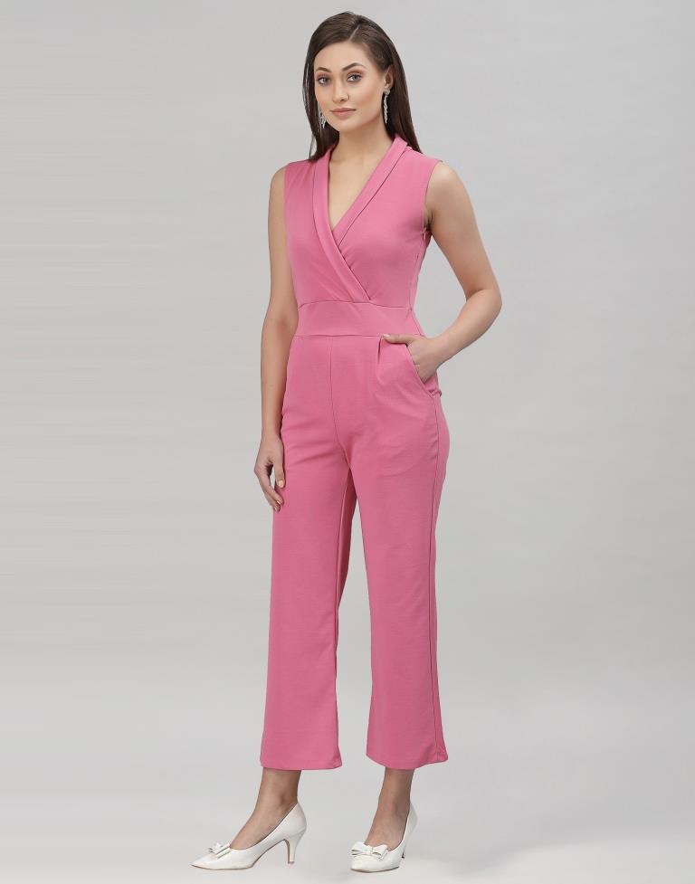 Light Pink Coloured Lycra Plain Jumpsuit | Leemboodi