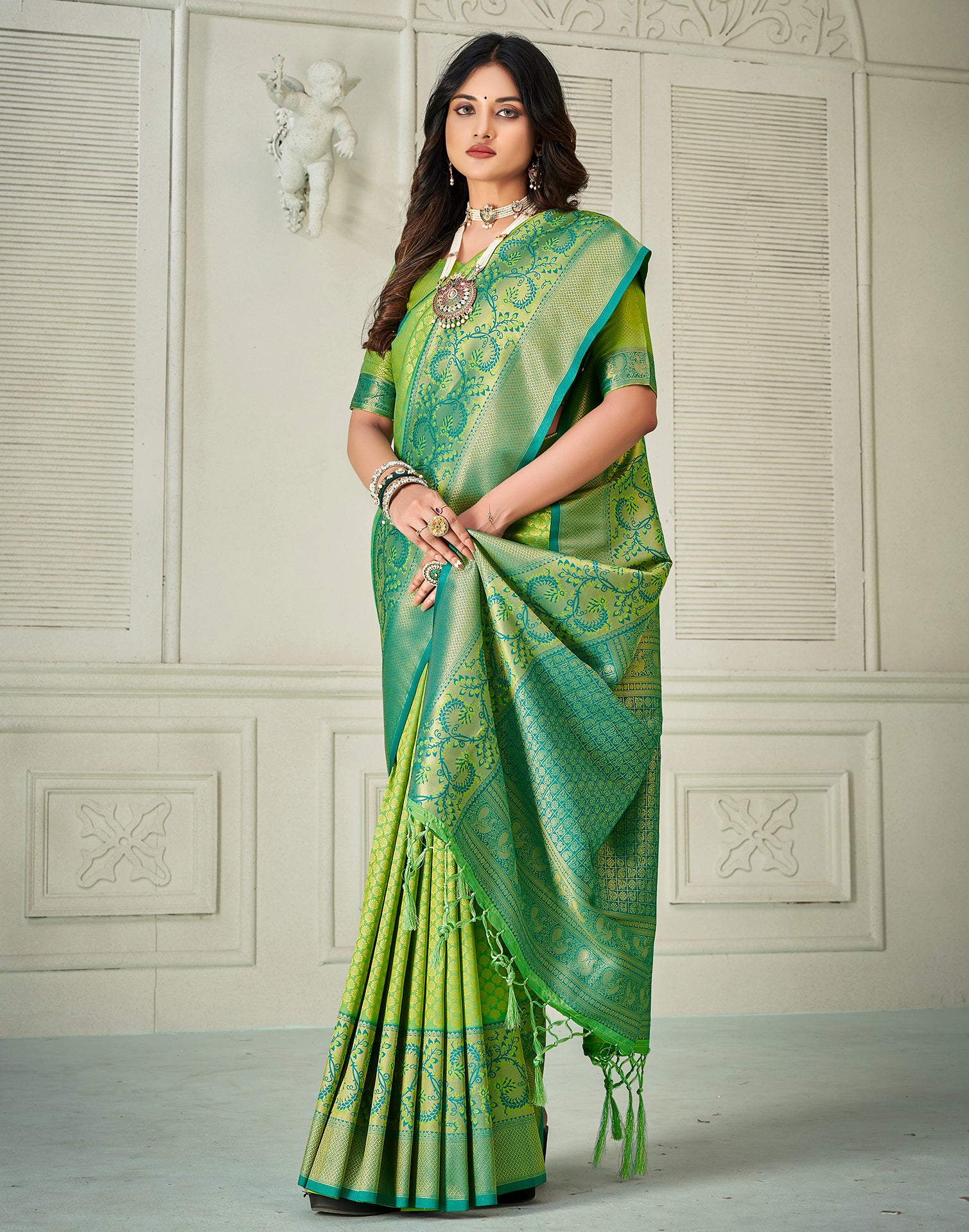 Light Green Banarasi Silk Saree (S0632I) | Palkhi