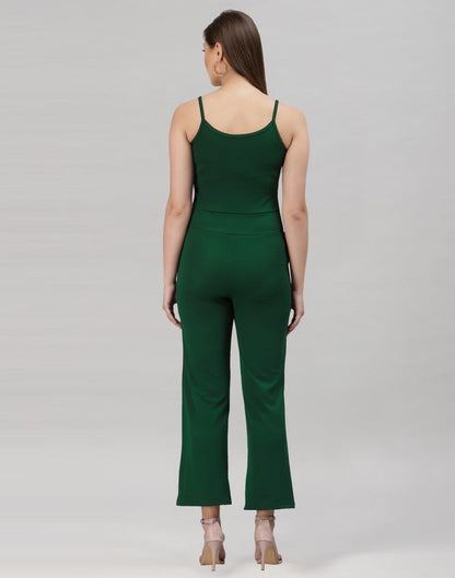 Bottle Green Coloured Lycra Plain Jumpsuit | Leemboodi