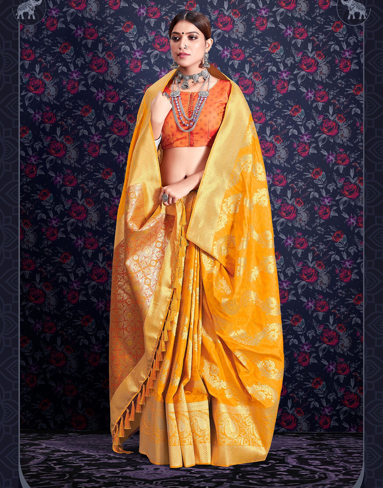 Mustard Yellow Banarasi Saree | Leemboodi