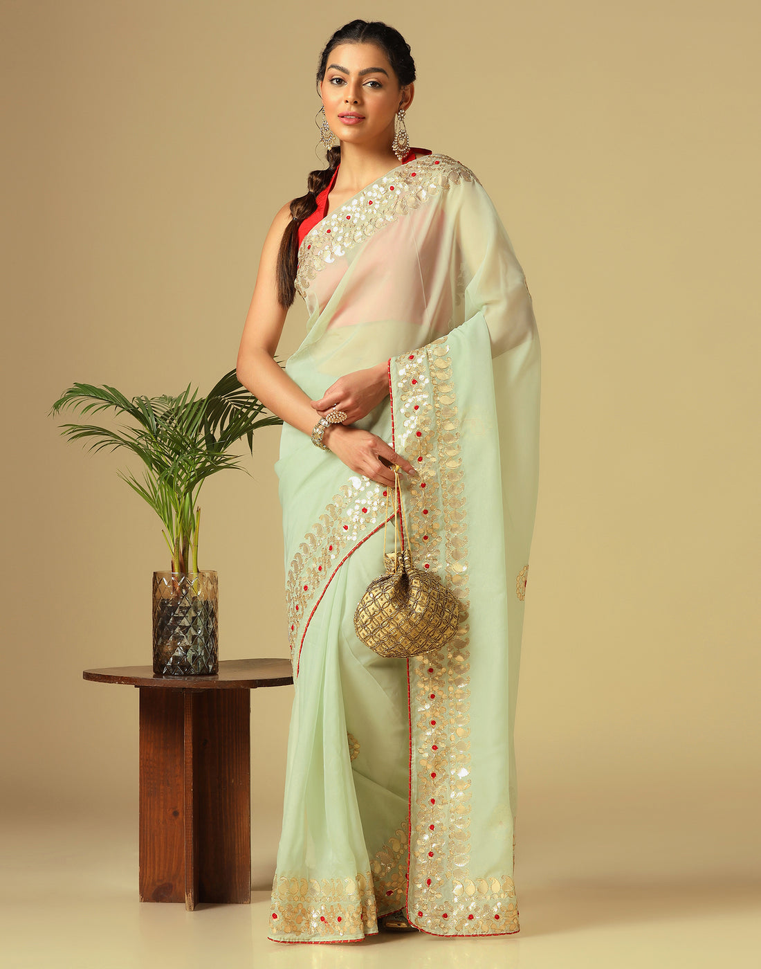 Light Green Silk Embroidery Saree | Leemboodi