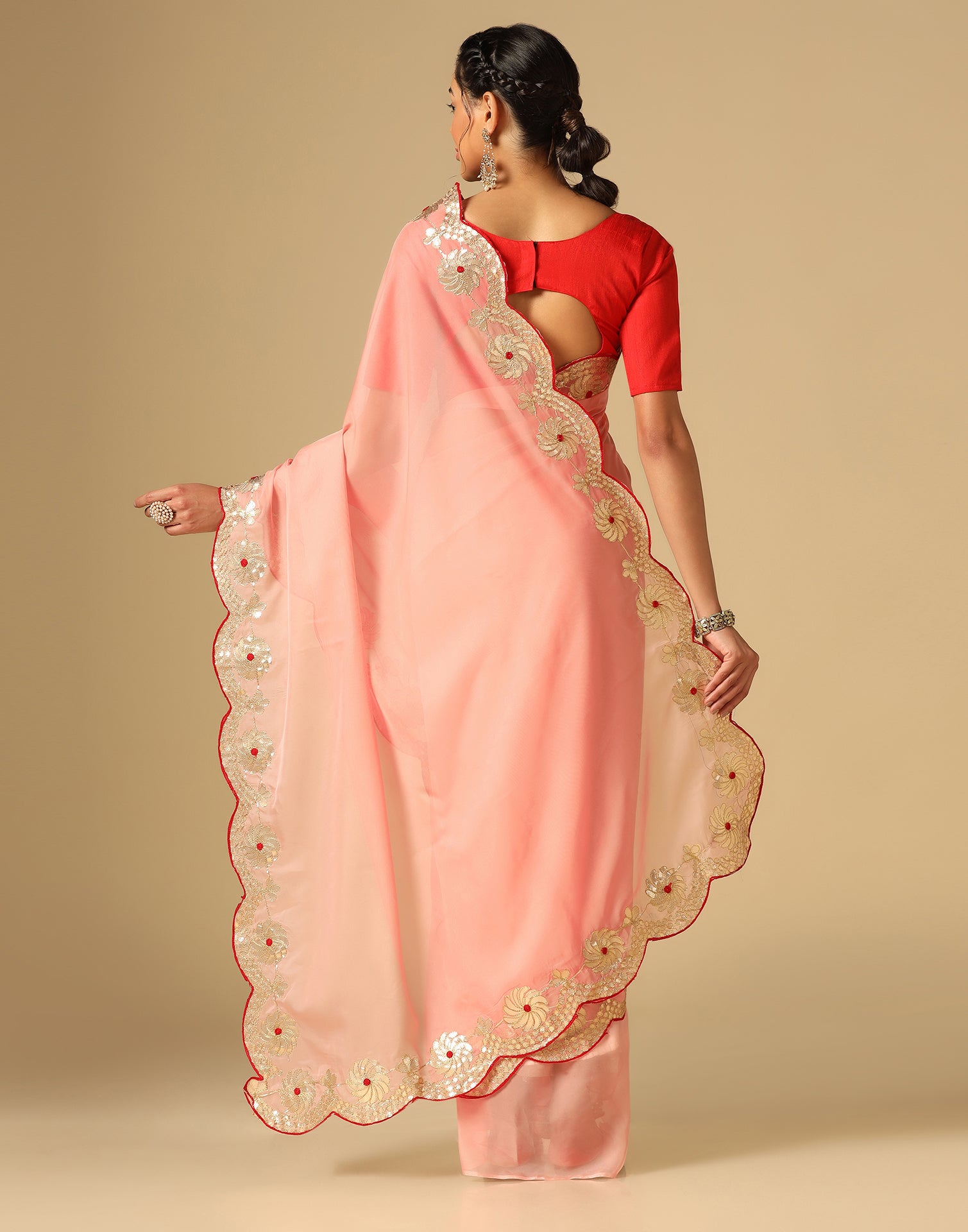 Light Pink Silk Embroidery Saree | Leemboodi