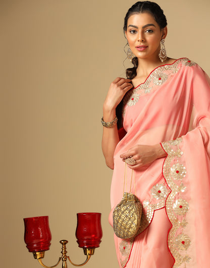 Light Pink Silk Embroidery Saree | Leemboodi