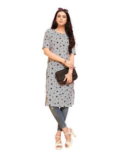 White Printed Crepe Kurti | Leemboodi