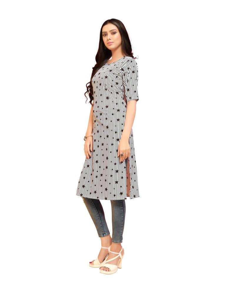 White Printed Crepe Kurti | Leemboodi