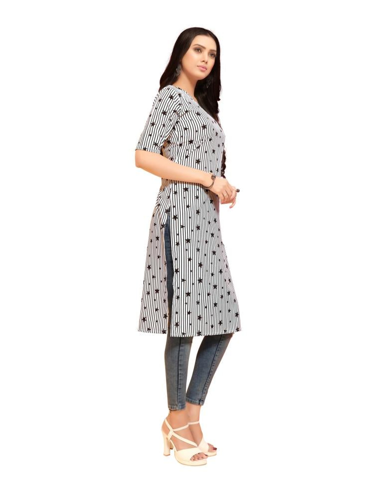 White Printed Crepe Kurti | Leemboodi