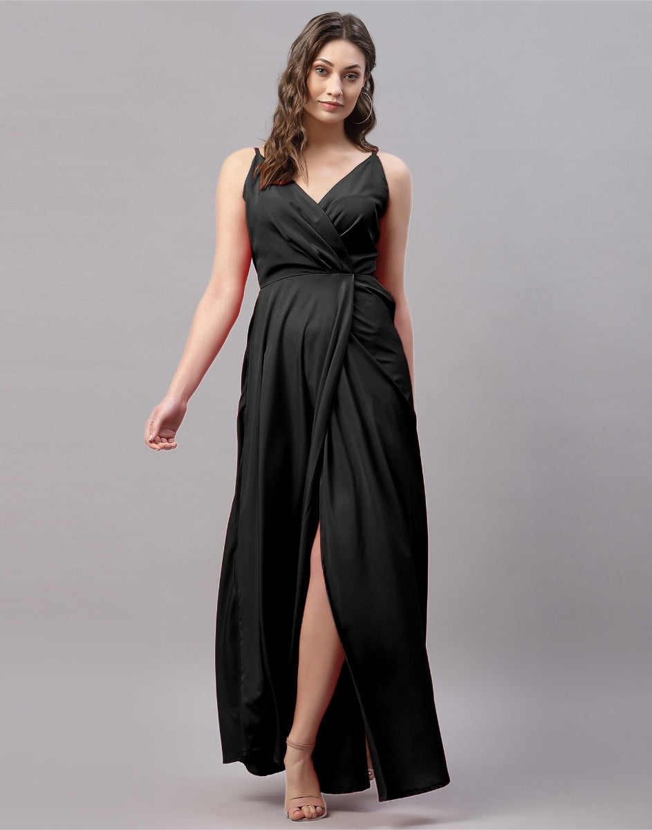 Bold Black Slit Dress | Leemboodi