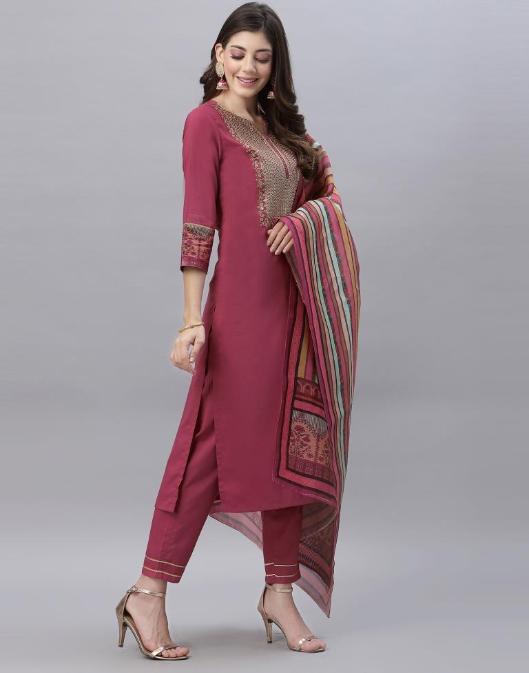 Rose Pink Kurti With Pant And Dupatta | Leemboodi