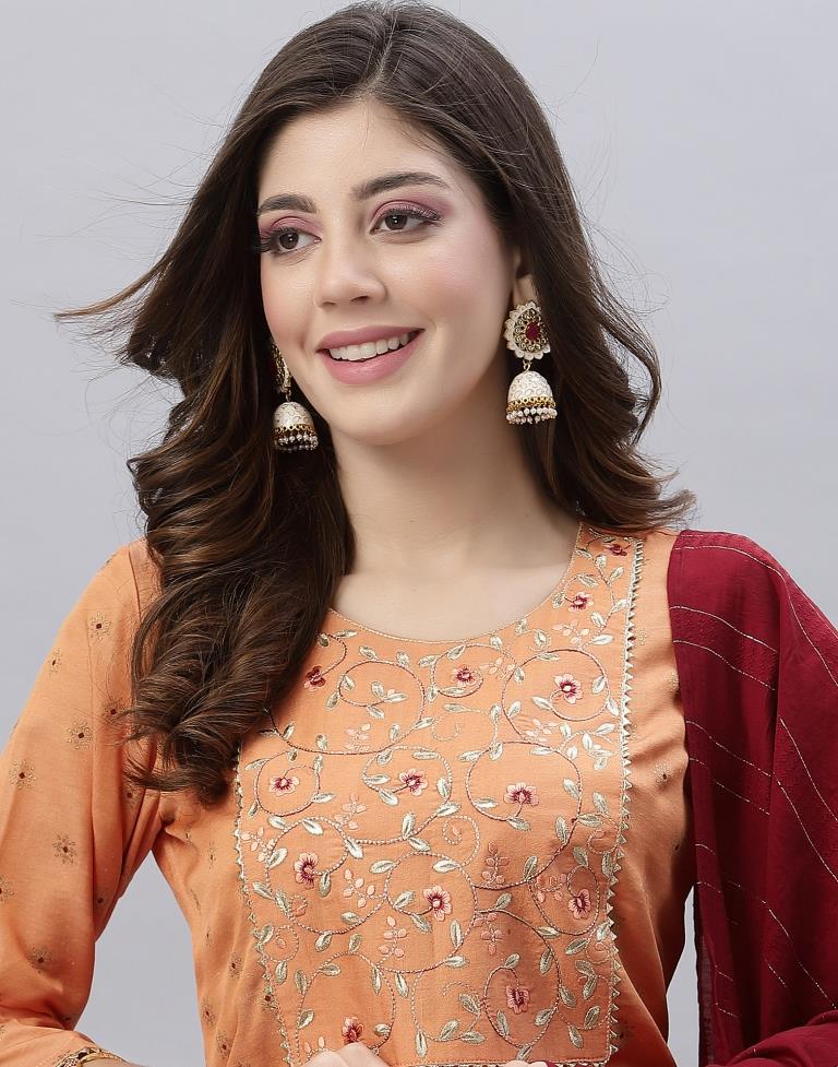 Pastel Orange Kurti With Pant And Dupatta | Leemboodi