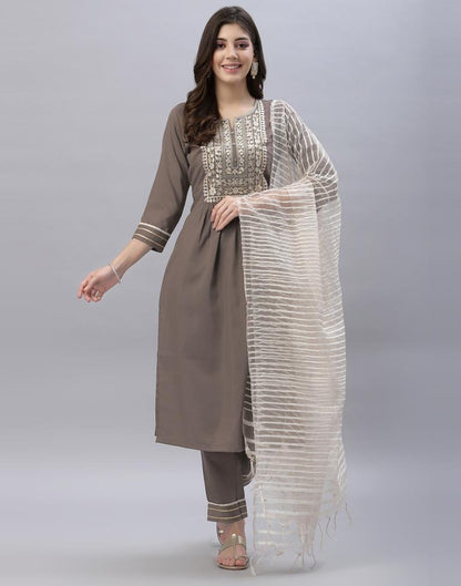 Brown Kurti With Pant And Dupatta | Leemboodi