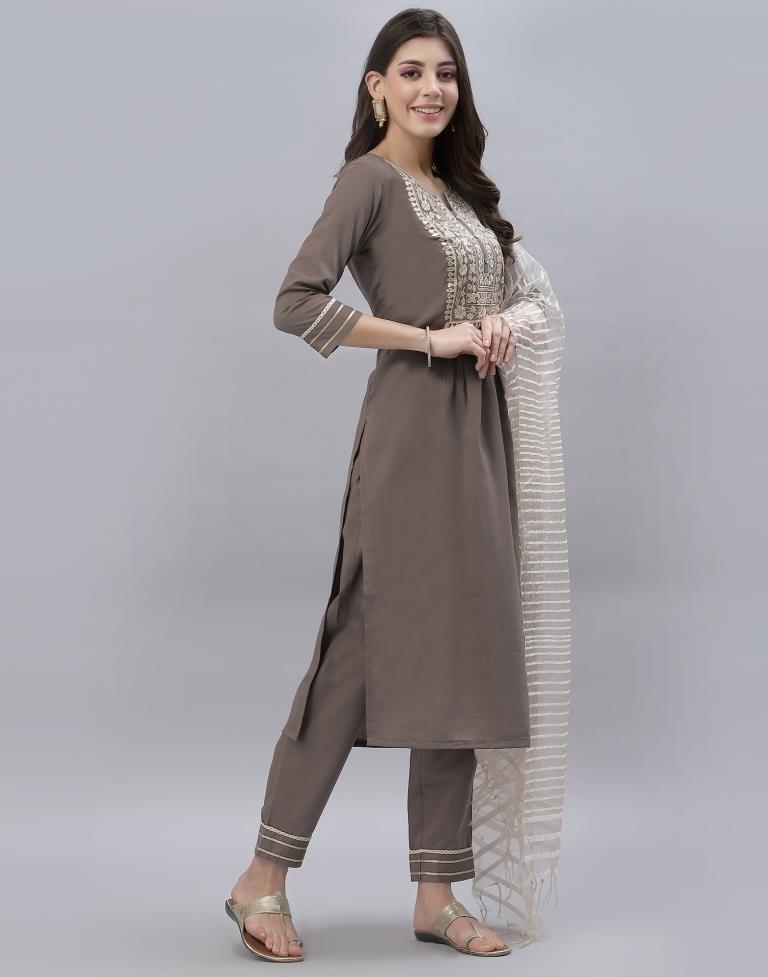 Brown Kurti With Pant And Dupatta | Leemboodi