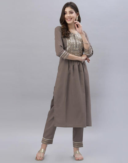 Brown Kurti With Pant And Dupatta | Leemboodi