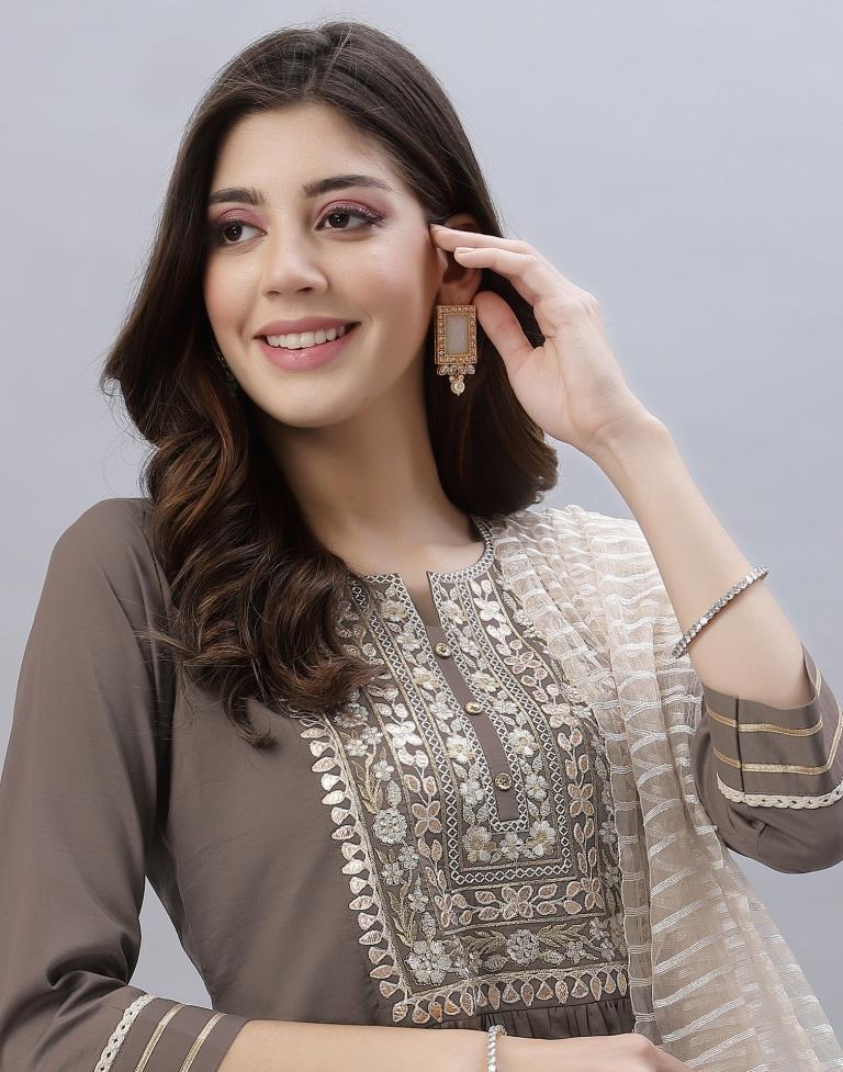 Brown Kurti With Pant And Dupatta | Leemboodi