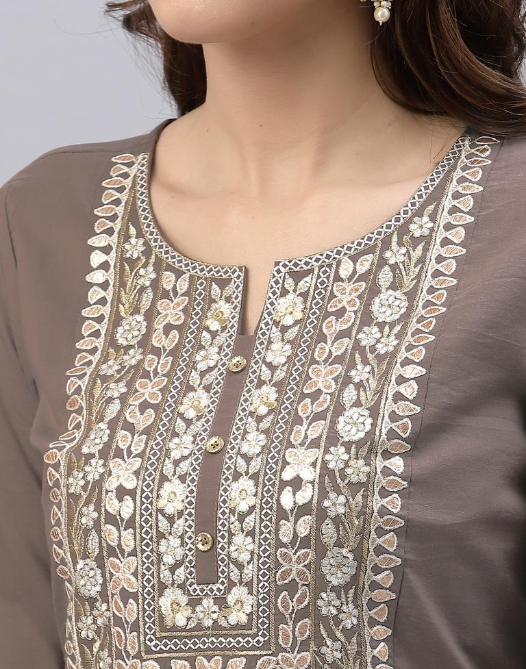 Brown Kurti With Pant And Dupatta | Leemboodi