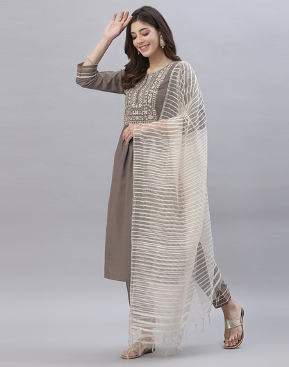 Brown Kurti With Pant And Dupatta | Leemboodi